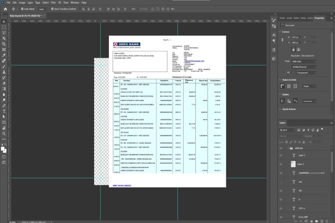 Modèle Word et PDF de relevé bancaire HDFC pour l'Inde template Modèle Word et PDF de relevé bancaire HDFC pour l'Inde template